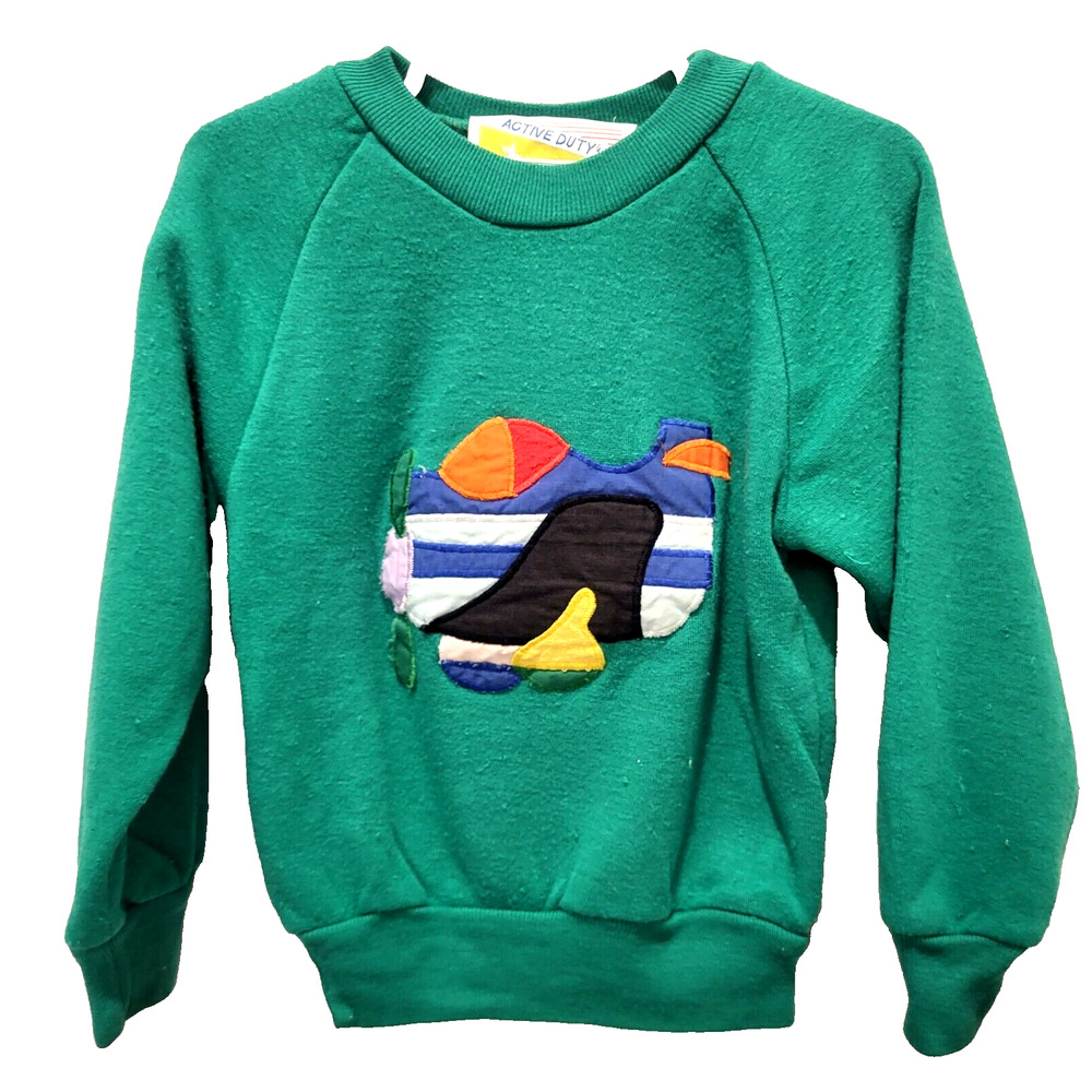 1980s Toddler Green Fleece Sweatshirt Helicopter Applique Size S/4 Super Cute YK